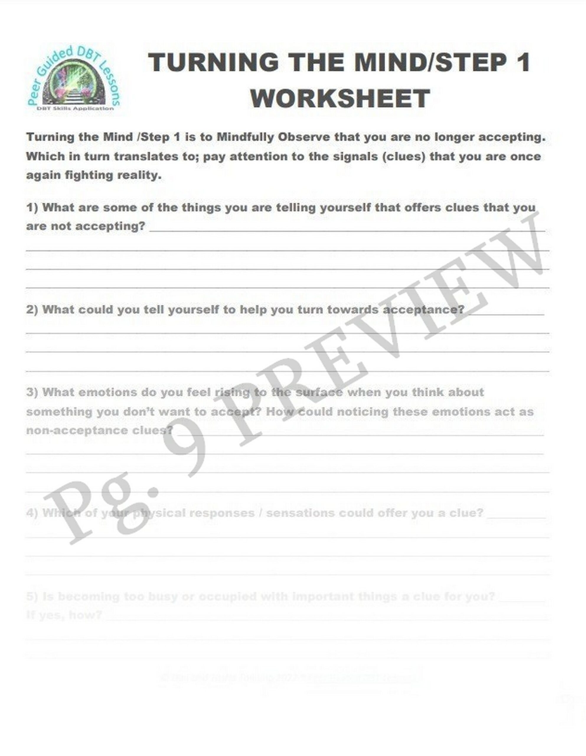 D B T LESSON 2 14 Distress Tolerance TURN The MIND Skill Worksheets And Handouts D B T Peer Guided Lessons Etsy Israel