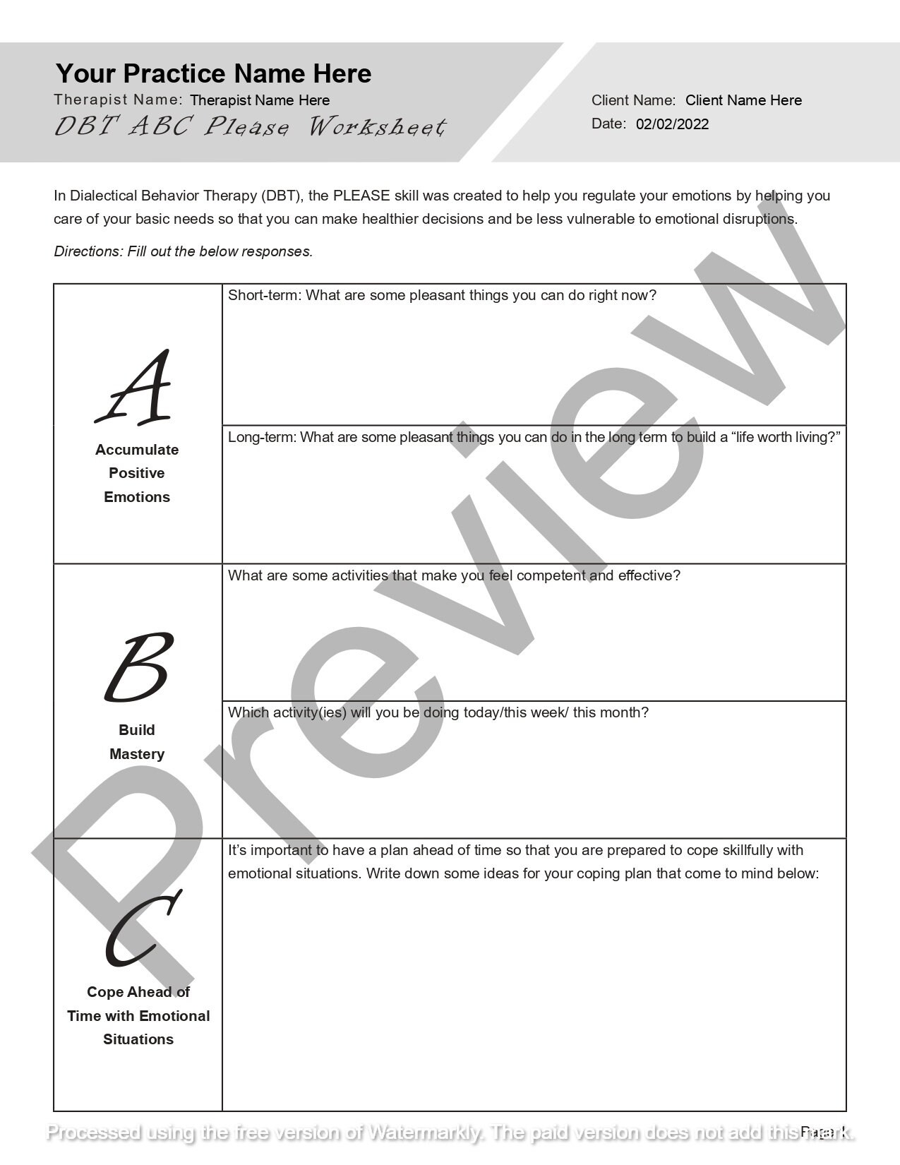 Dbt Abc Please Worksheet Pdf - DBT Worksheets