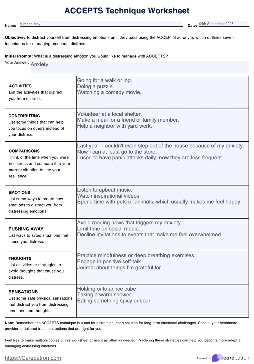 DBT Accepts Skills List Example Free PDF Download