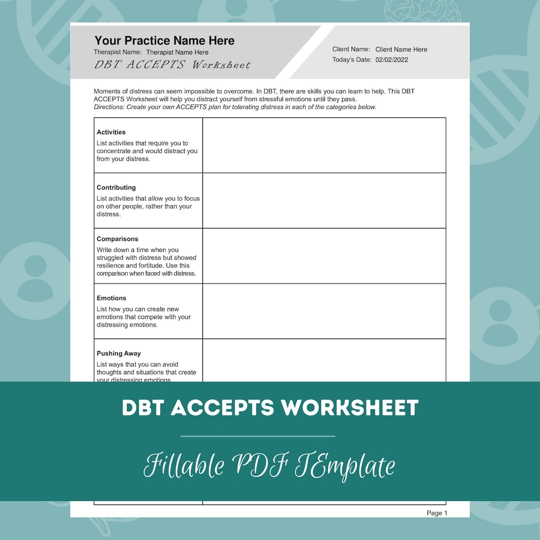 DBT ACCEPTS Worksheet Editable Fillable PDF Template For Counselors Psychologists Social Workers Therapists Etsy