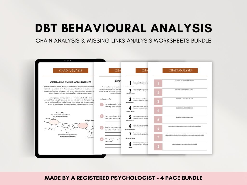 DBT Behavioural Analysis Worksheets Therapist Resource For Emotional ...