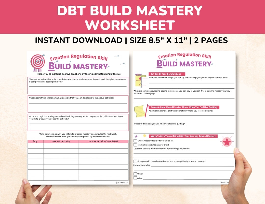 DBT Building Mastery Worksheets 2 Pages Emotion Regulation Skills ...