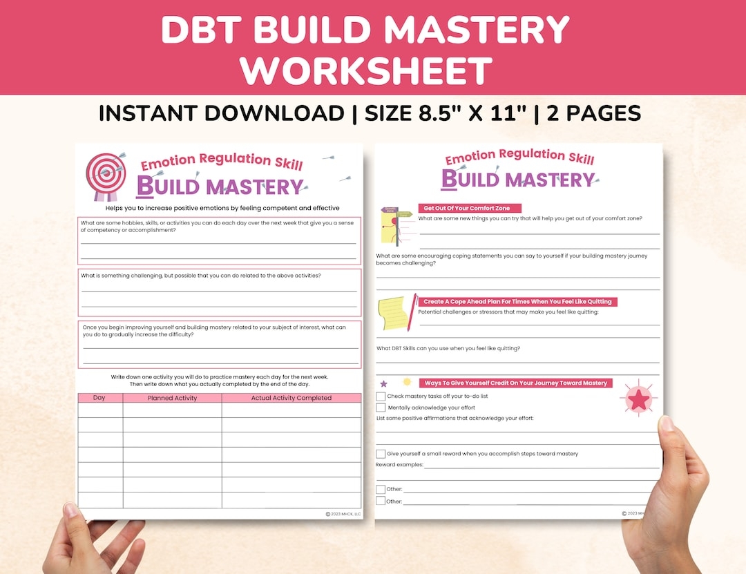 DBT Building Mastery Worksheets 2 pages emotion Regulation Skills Fillable Pdf dialectical Behavior Therapy Worksheets Etsy