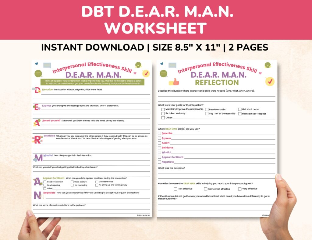 DBT DEAR MAN Worksheet 2 Page Fillable Pdf Interpersonal Effectiveness ...