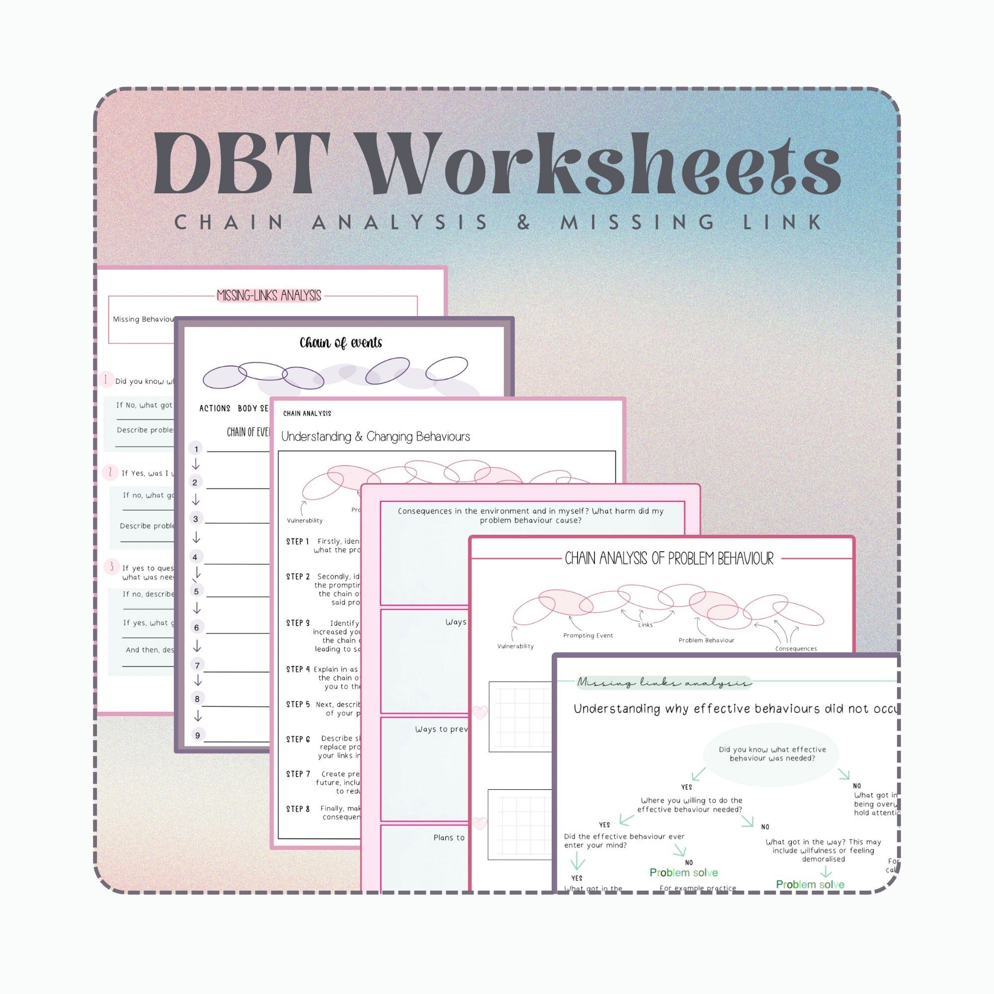 DBT Digital Chain Analysis Missing Links Worksheets For Adults And Teens Therapy Psychology Self help Resources Coping Skills Etsy