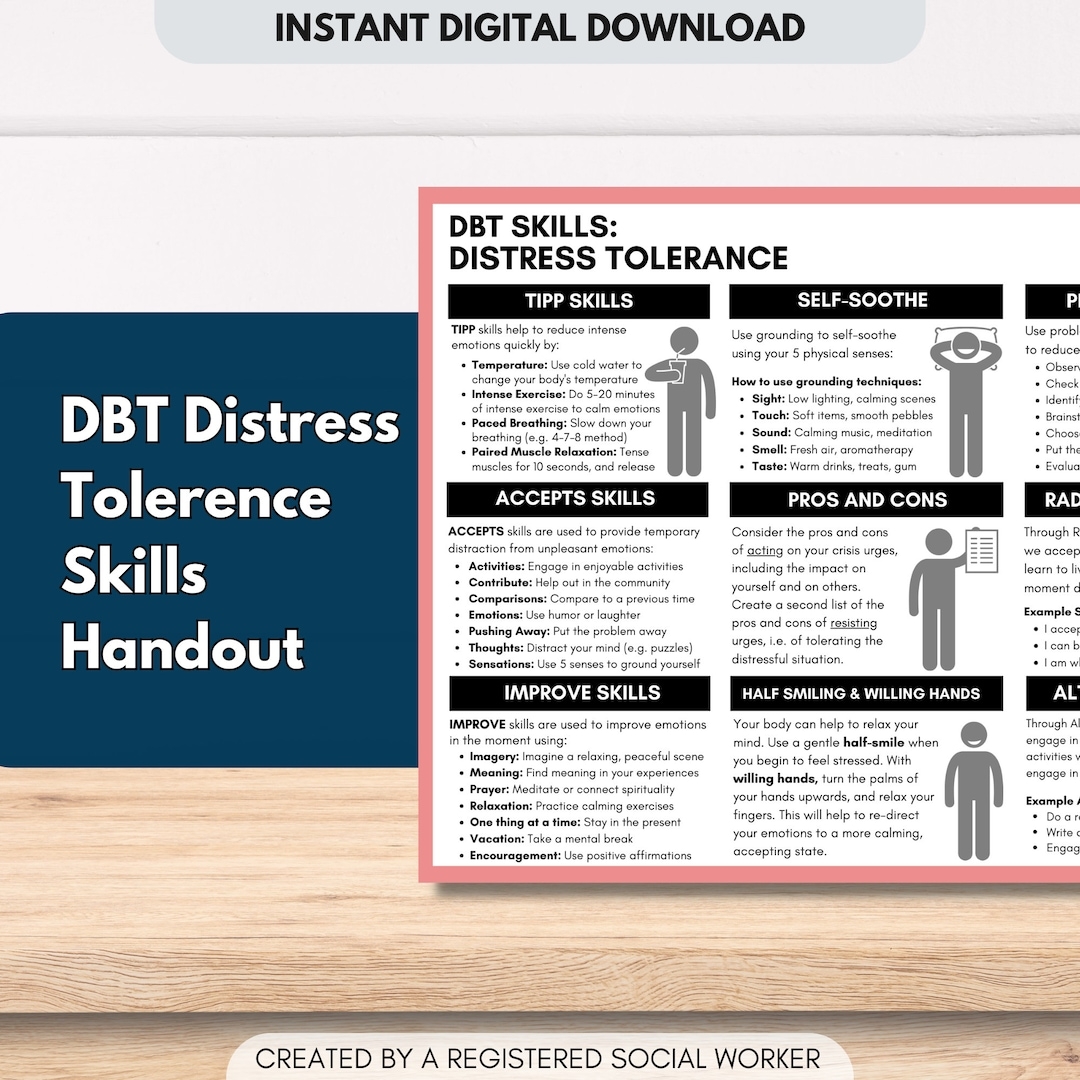 DBT Distress Tolerance Coping Skills Worksheet Handout Therapy Dialectical Behavior Mental Health Counselor Digital Download Etsy