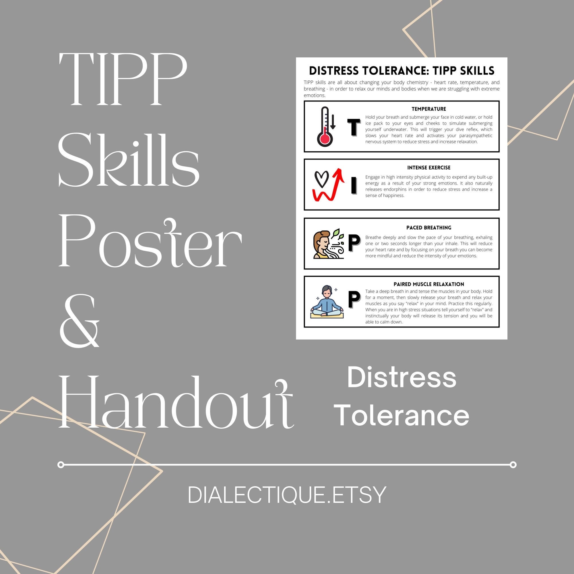 DBT Distress Tolerance TIPP Skills Poster And Handout Etsy