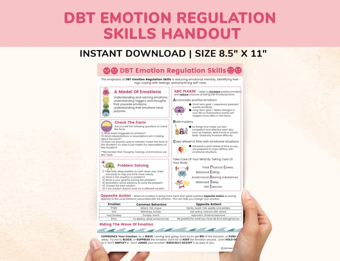 DBT Emotion Regulation Coping Skills Printable Handout Poster Therapist Counselor Counseling Dialectical Behavior Therapy kids Teens Adults Etsy