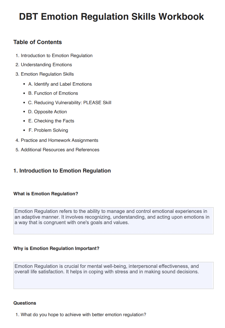 DBT Emotion Regulation Skills PDF Example Free PDF Download