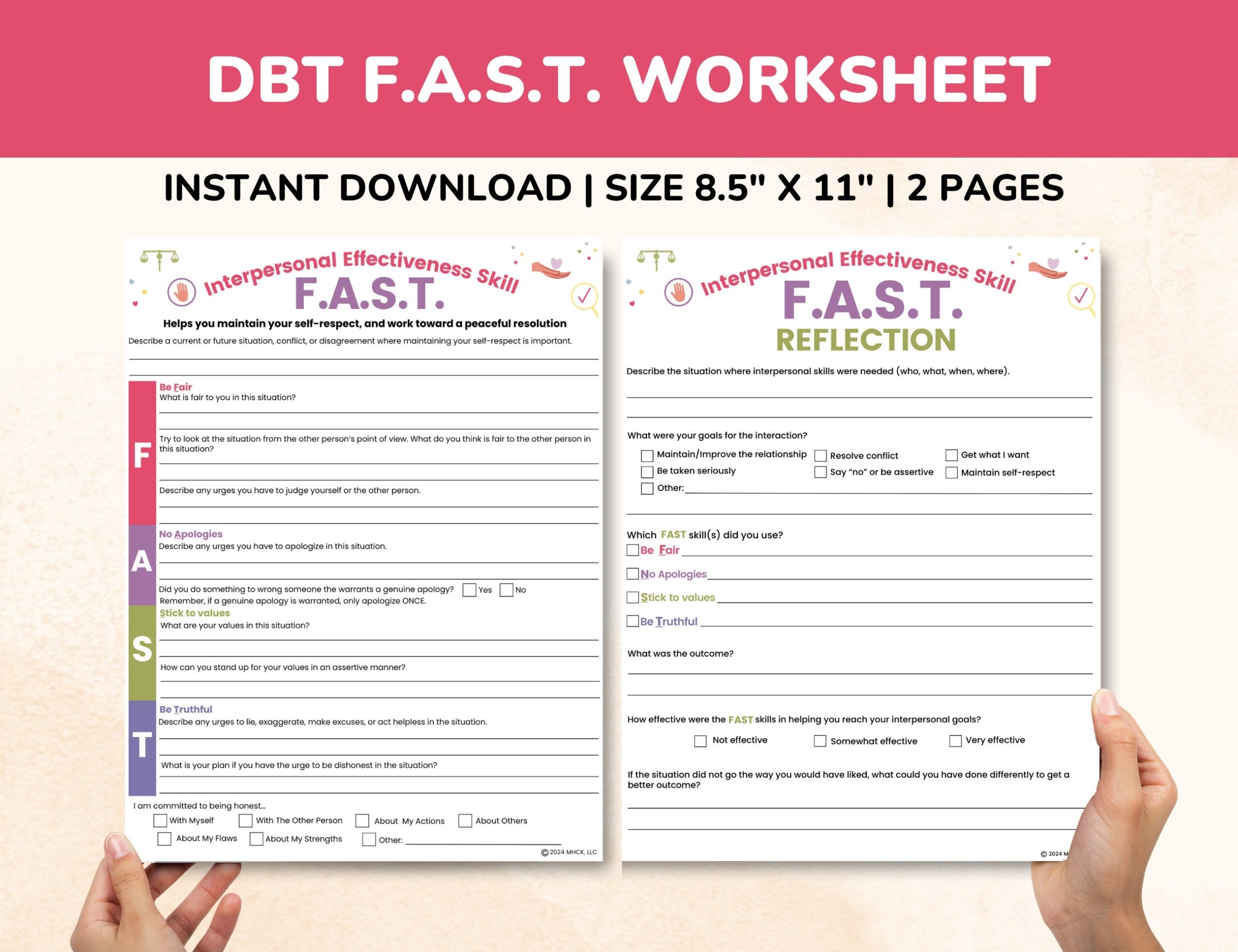 DBT FAST Skill Worksheet 2 page Fillable Pdf interpersonal Effectiveness Skills dialectical Behavior Therapy Worksheets Etsy