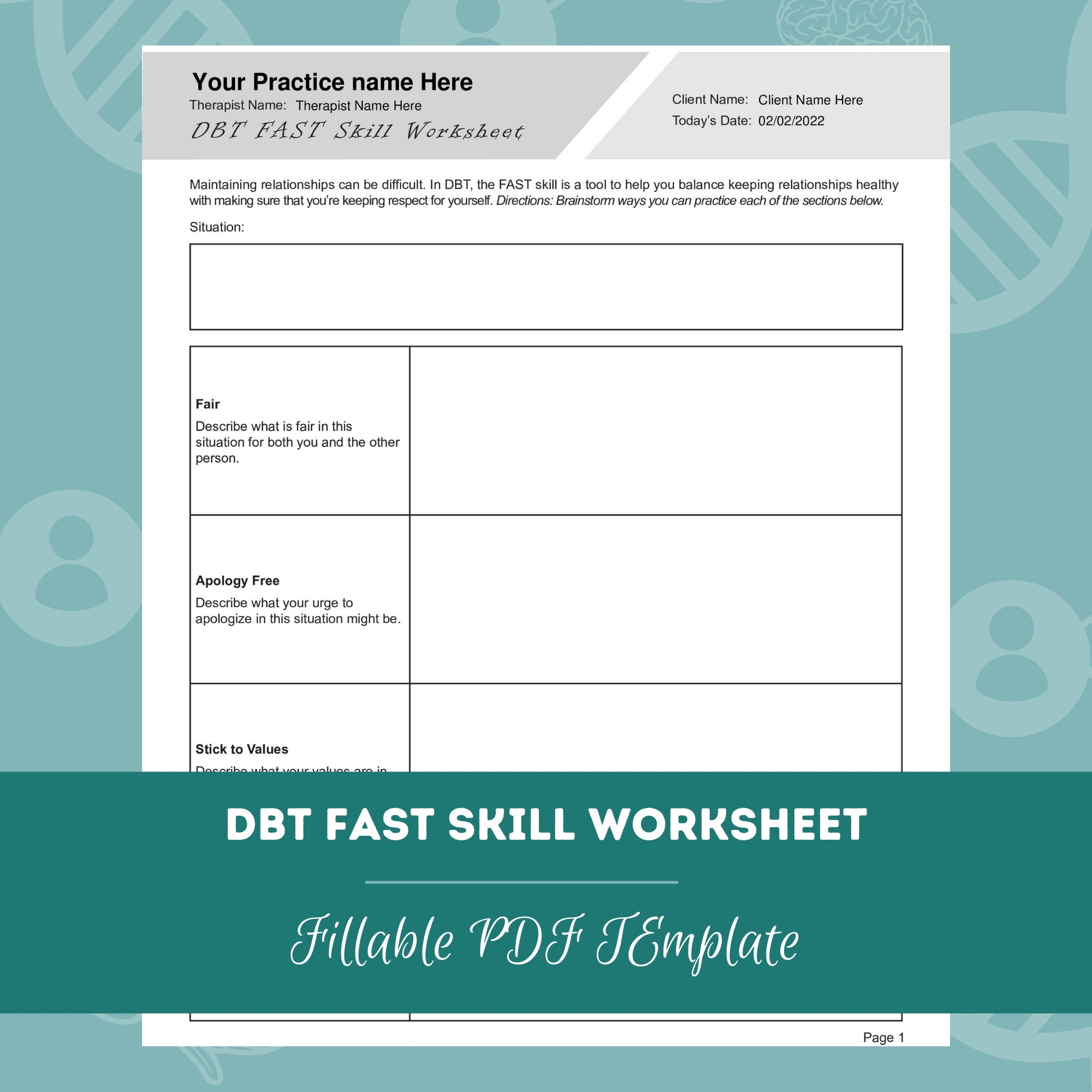 DBT FAST Skill Worksheet Editable Fillable PDF Template For Counselors Psychologists Social Workers Therapists Etsy