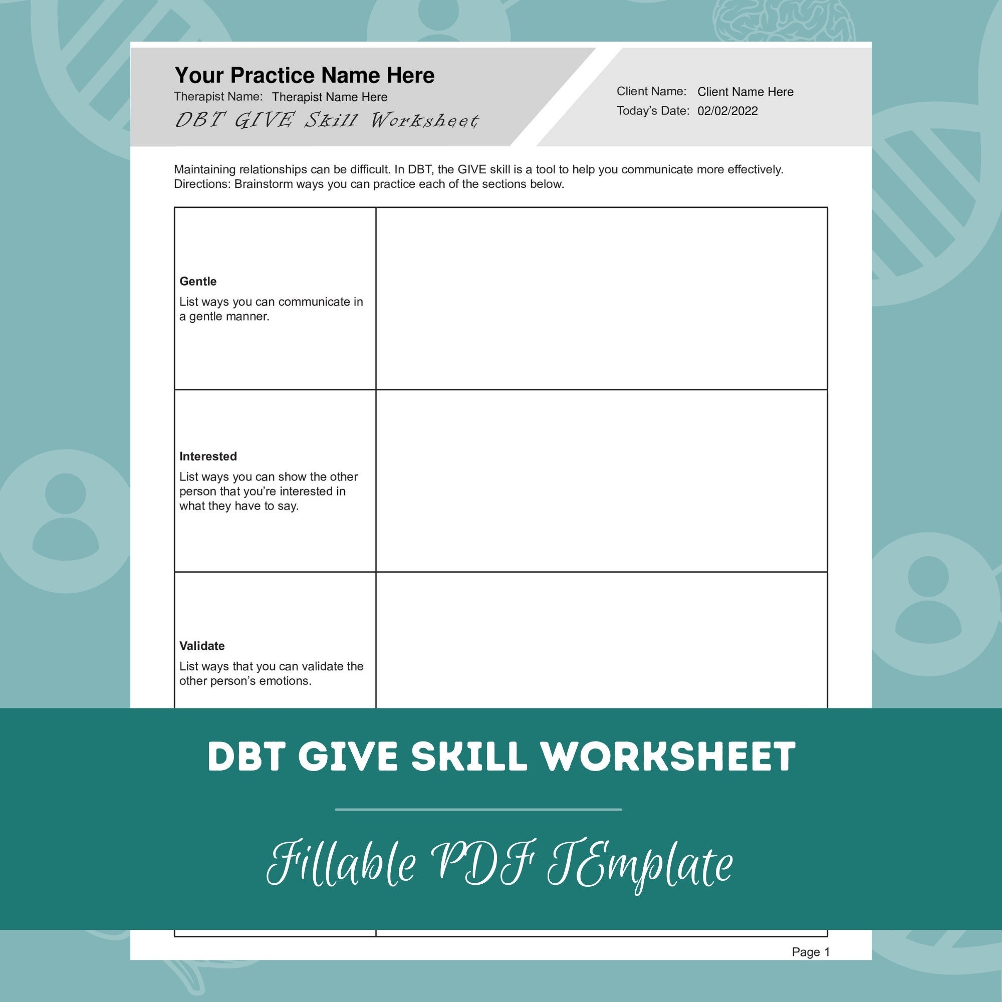 DBT GIVE Skill Worksheet Editable Fillable PDF Template For Counselors Psychologists Social Workers Therapists Etsy Israel