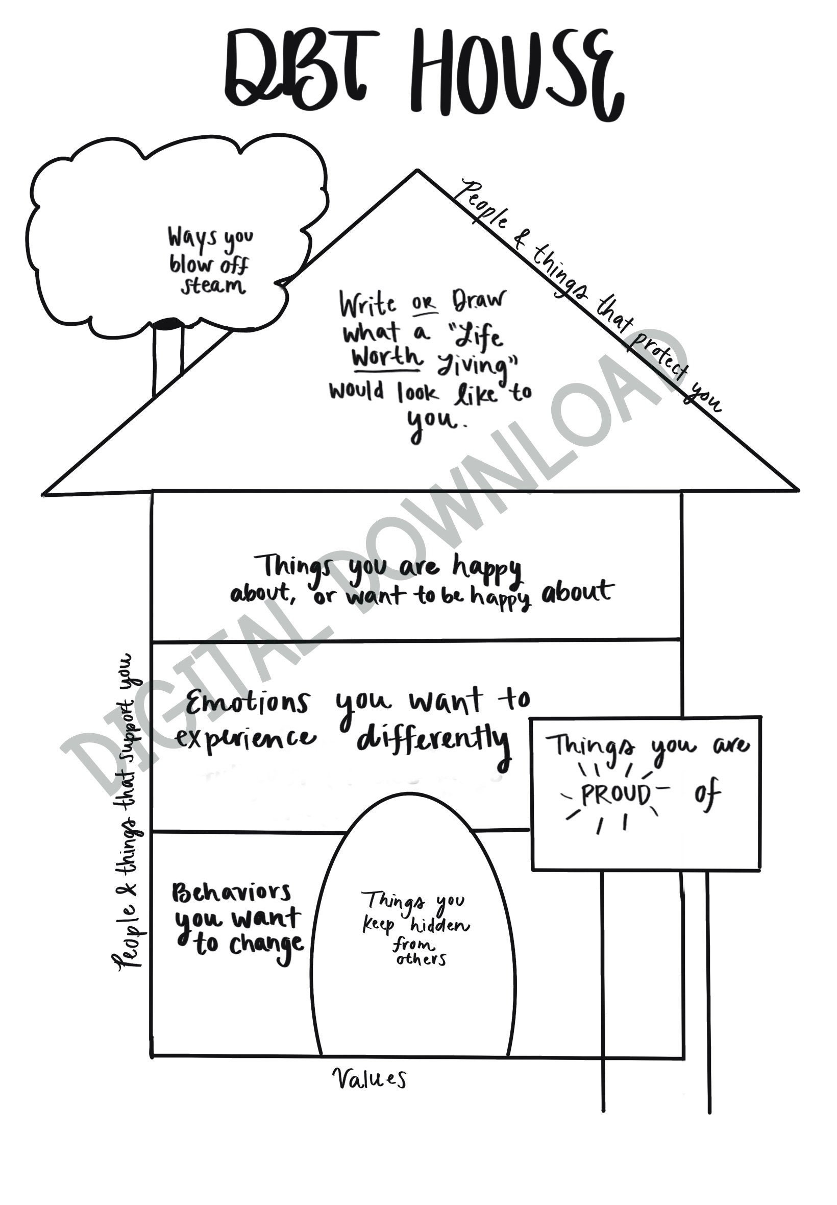 DBT House Worksheet With Instruction Page Etsy