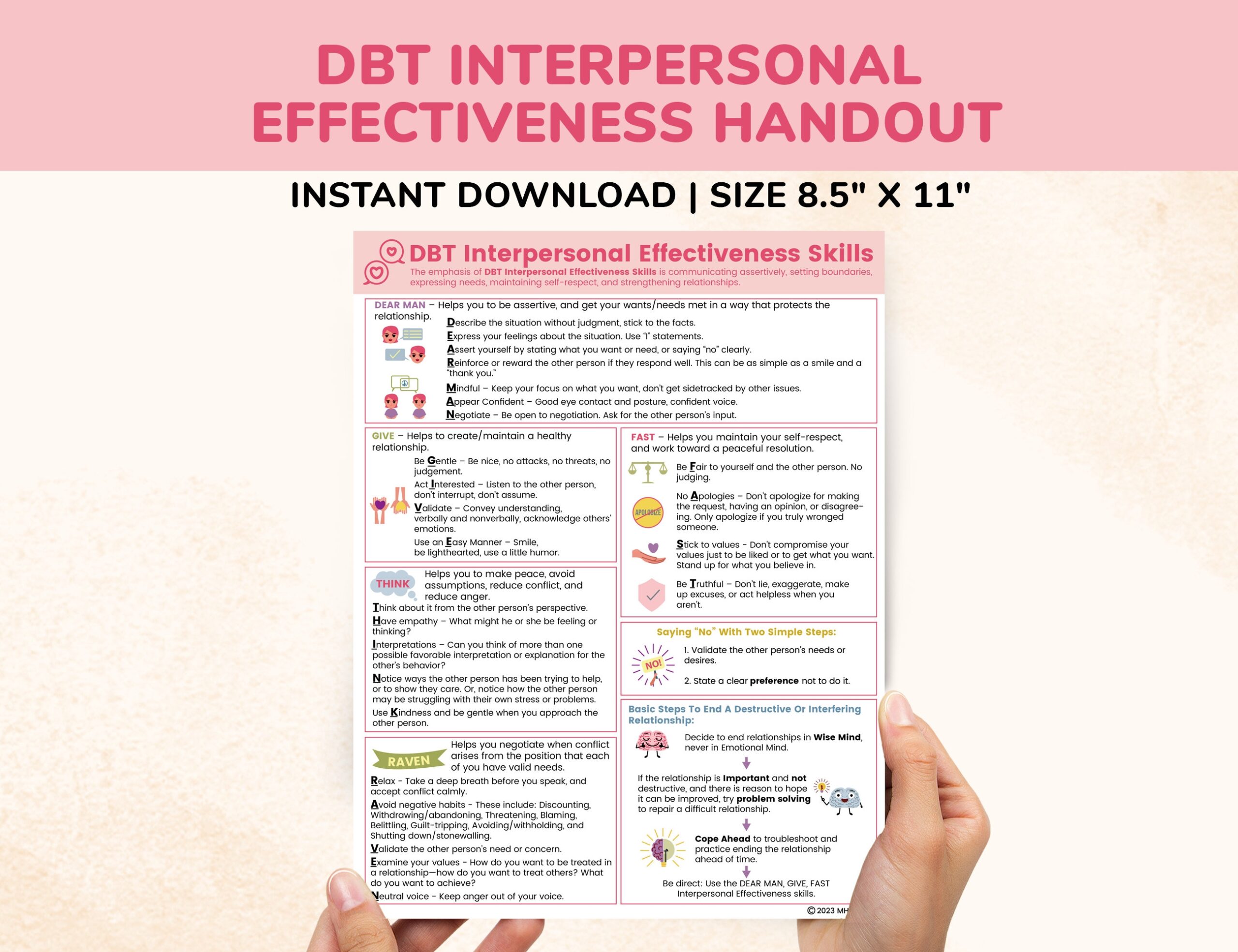 DBT Interpersonal Effectiveness Coping Skills Printable Handout Poster Dialectical Behavior Therapy Counseling Therapist Kids Teens Adults Etsy Hong Kong