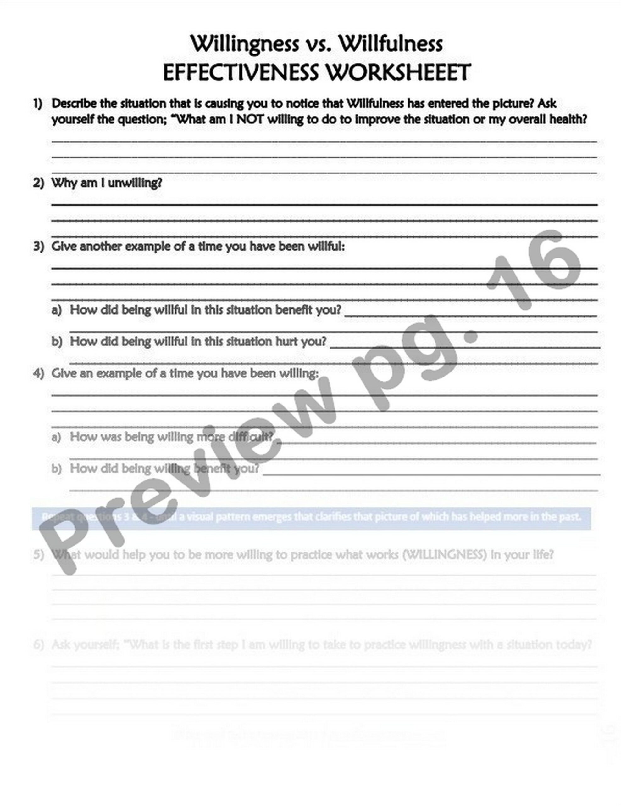 DBT LESSON 2 8 Willingness Vs Willfulness Worksheets And Handouts DBT Peer Guided Lessons Etsy