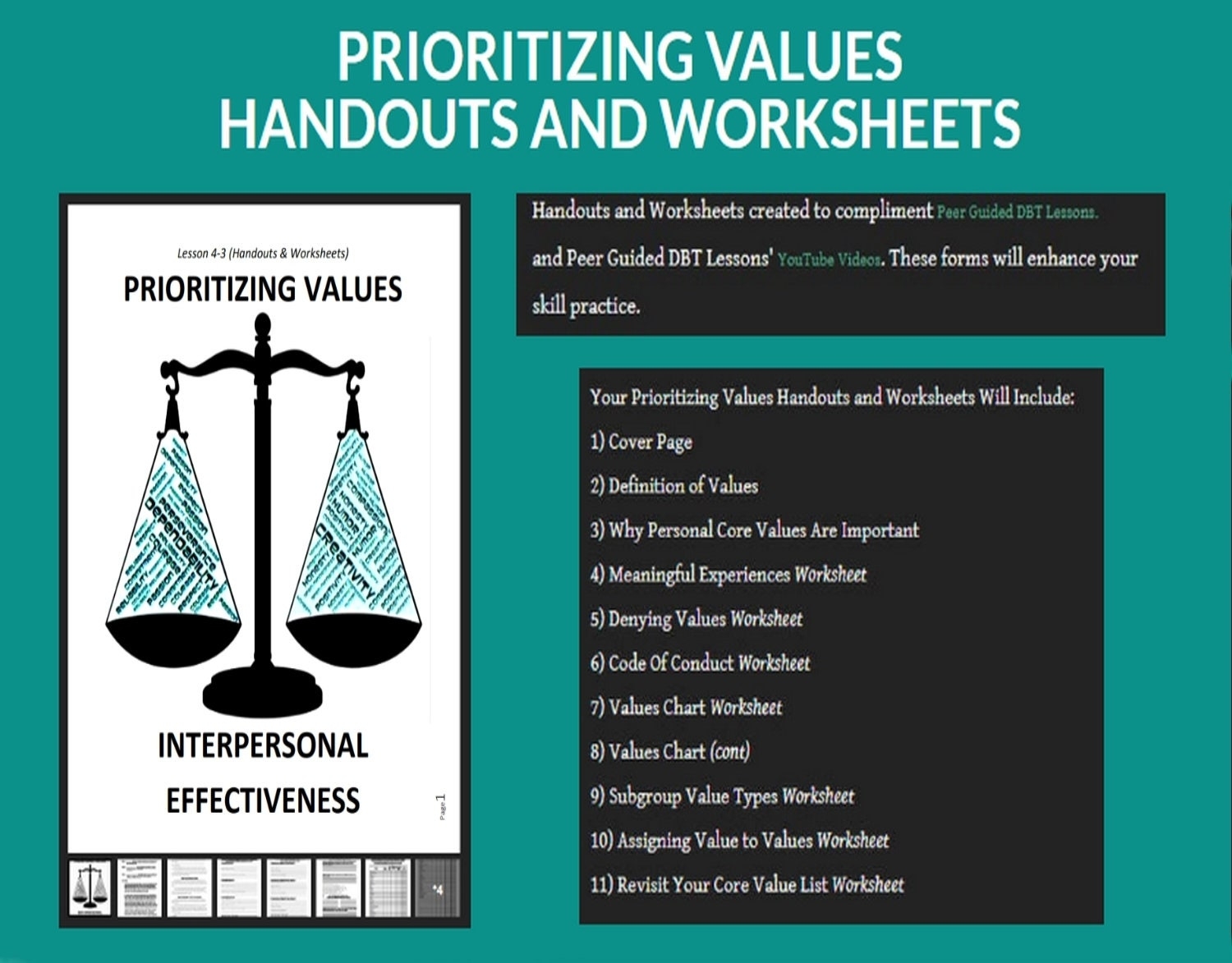 DBT LESSON 4 3 Prioritizing Values Worksheets And Handouts DBT Peer Guided Lessons Etsy