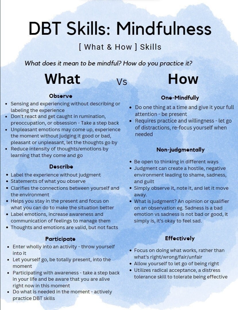 DBT Mindfulness What And How Skills Worksheet Etsy