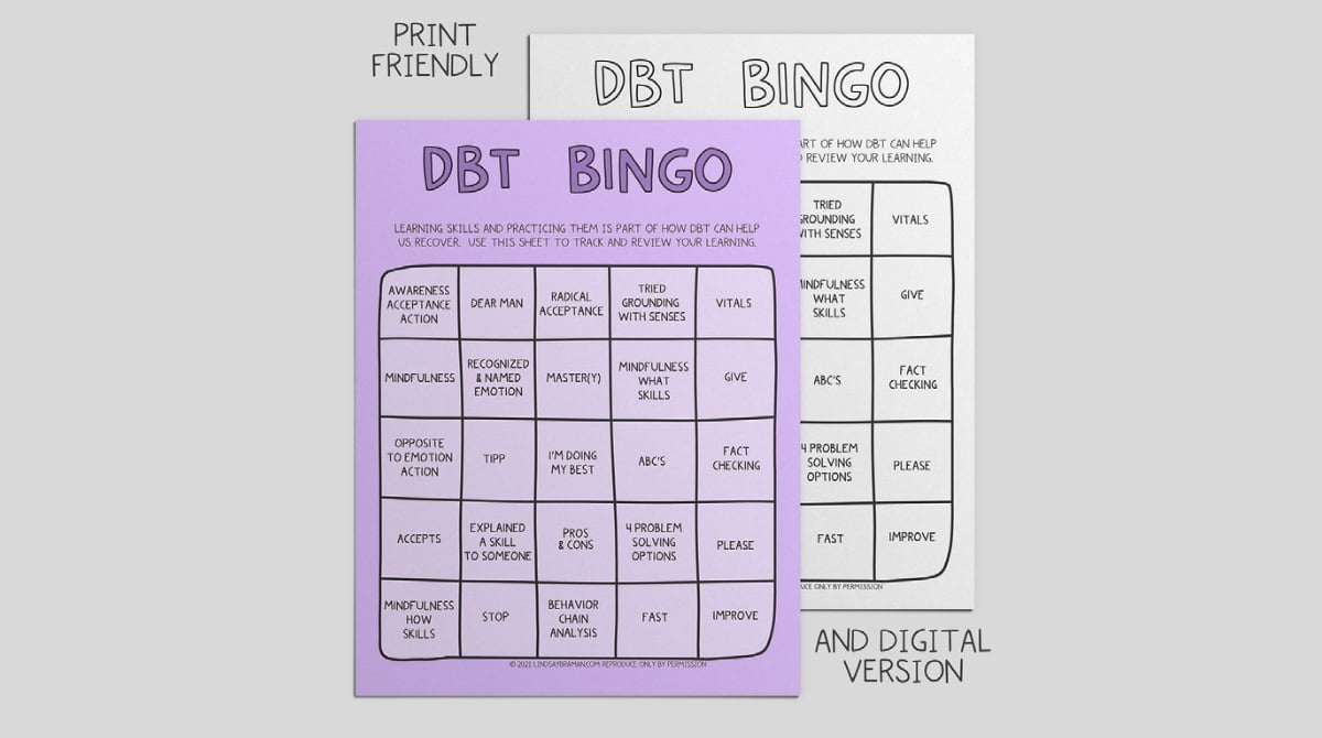 DBT Printables Bingo Worksheet DBT Skills Cheat Sheet LindsayBraman