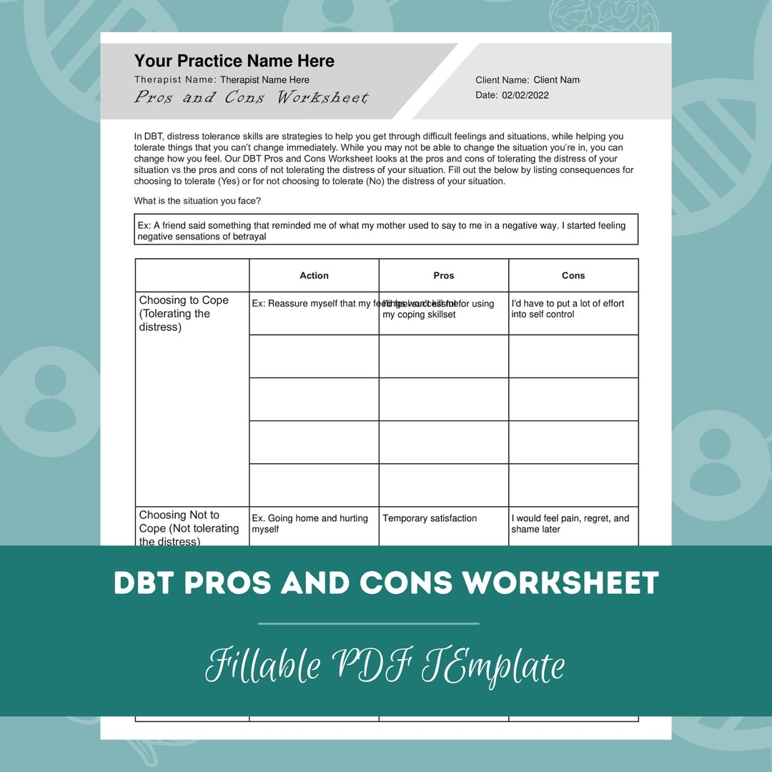 DBT Pros And Cons Worksheet Editable Fillable PDF Template For Counselors Psychologists Social Workers Therapists Etsy Finland