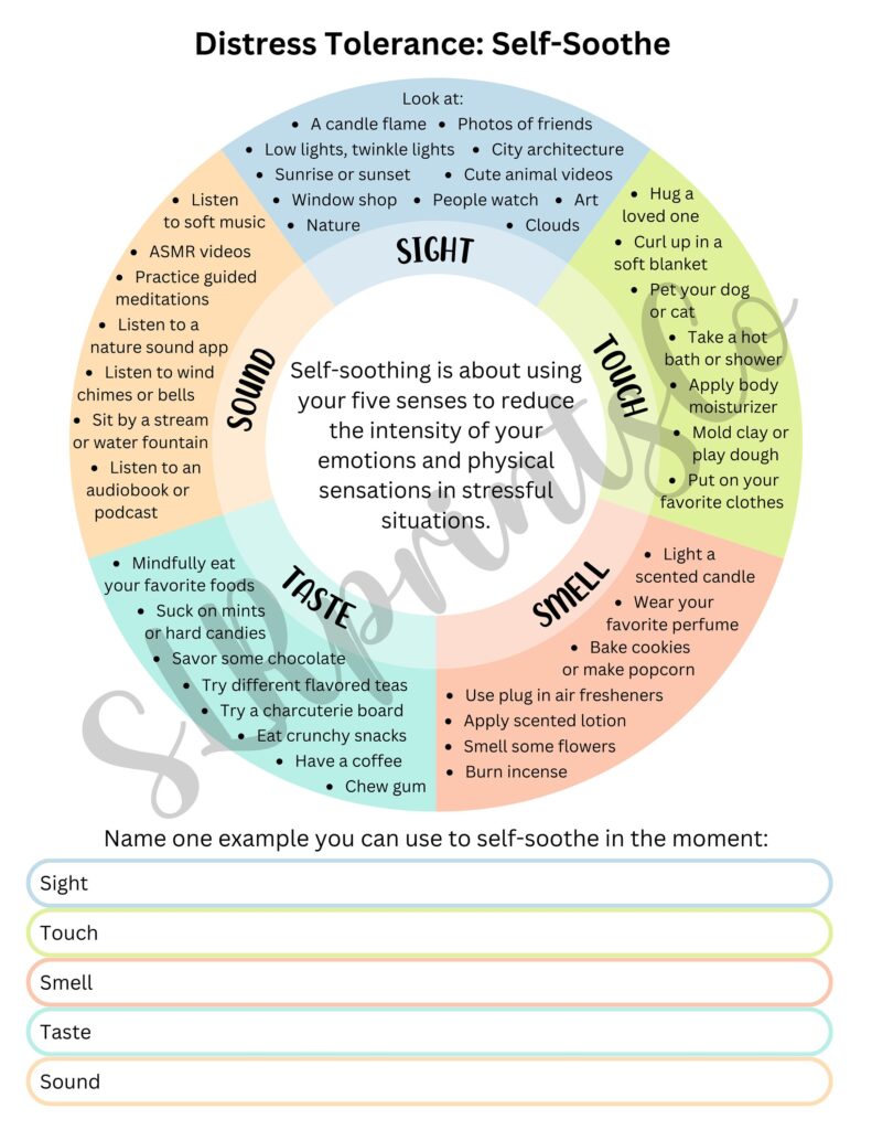 DBT Self Soothe Skill Handout Distress Tolerance Therapy Aid ...