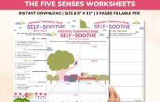 DBT Self soothing Worksheet With 5 Senses 3 pages distress Tolerance Skills Fillable Pdf dialectical Behavior Therapy Worksheets Etsy