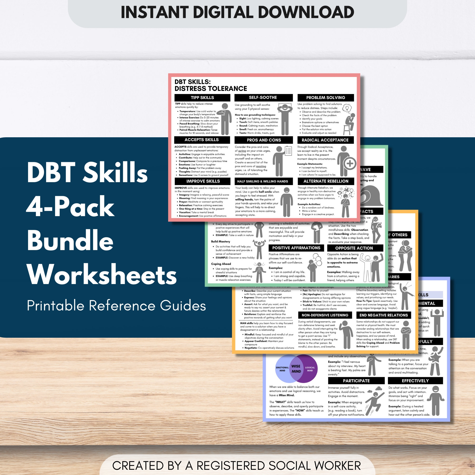 DBT Skills Cheat Sheets DBT Worksheets Bundle Set Therapy Coping Skills Distress Tolerance Emotional Regulation Digital PDF Etsy