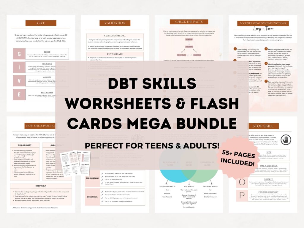 DBT Skills Worksheets DBT Flash Cards Bundle Mindfulness Worksheets DBT ...