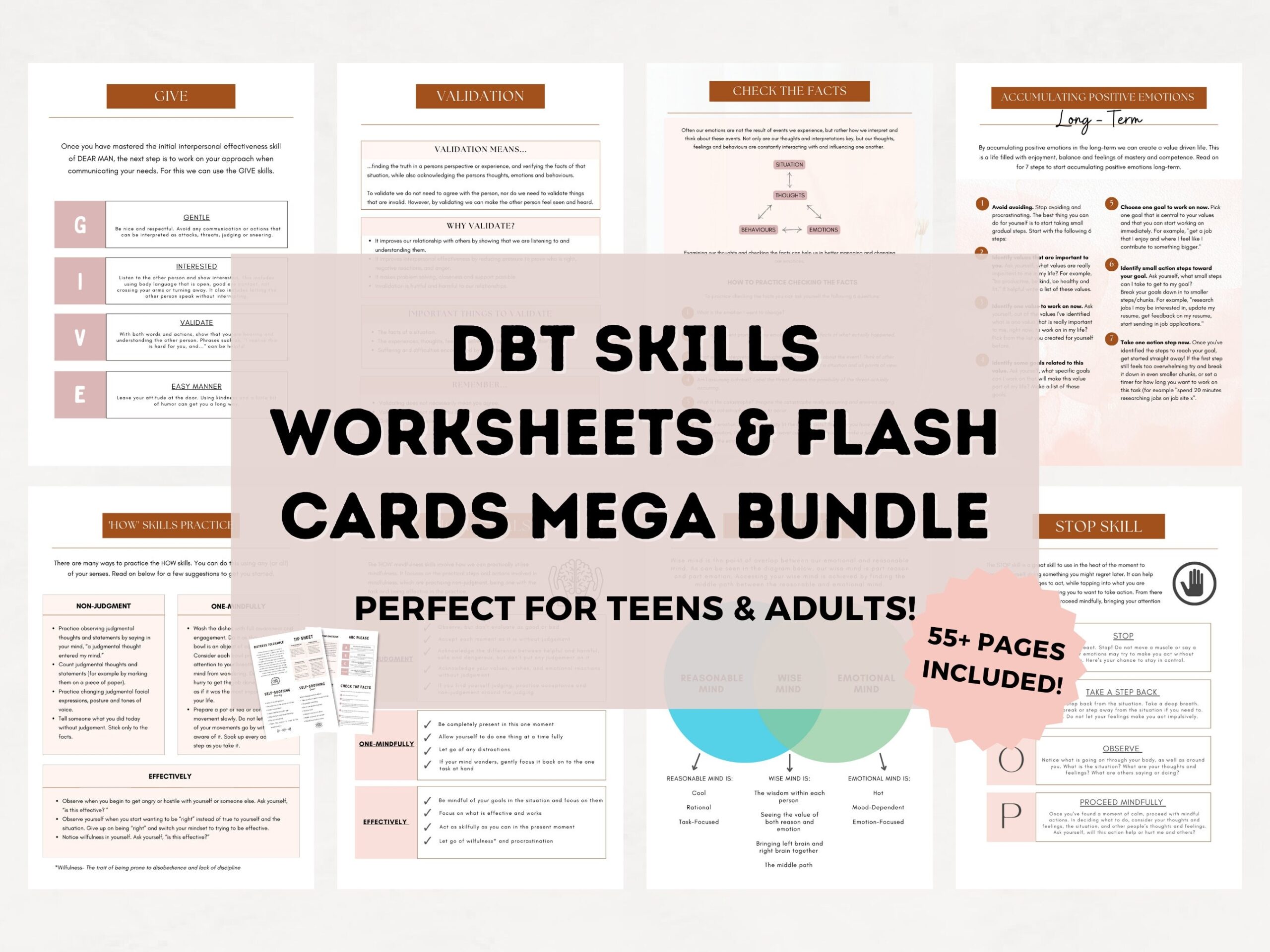 DBT Skills Worksheets DBT Flash Cards Bundle Mindfulness Worksheets DBT Therapy Dbt Workbook Dbt Journal Mindfulness Cards Etsy