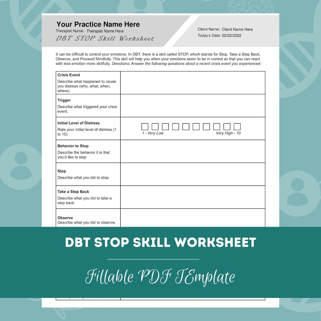 DBT STOP Skill Worksheet Editable Fillable PDF Template For Counselors Psychologists Social Workers Therapists Etsy Norway