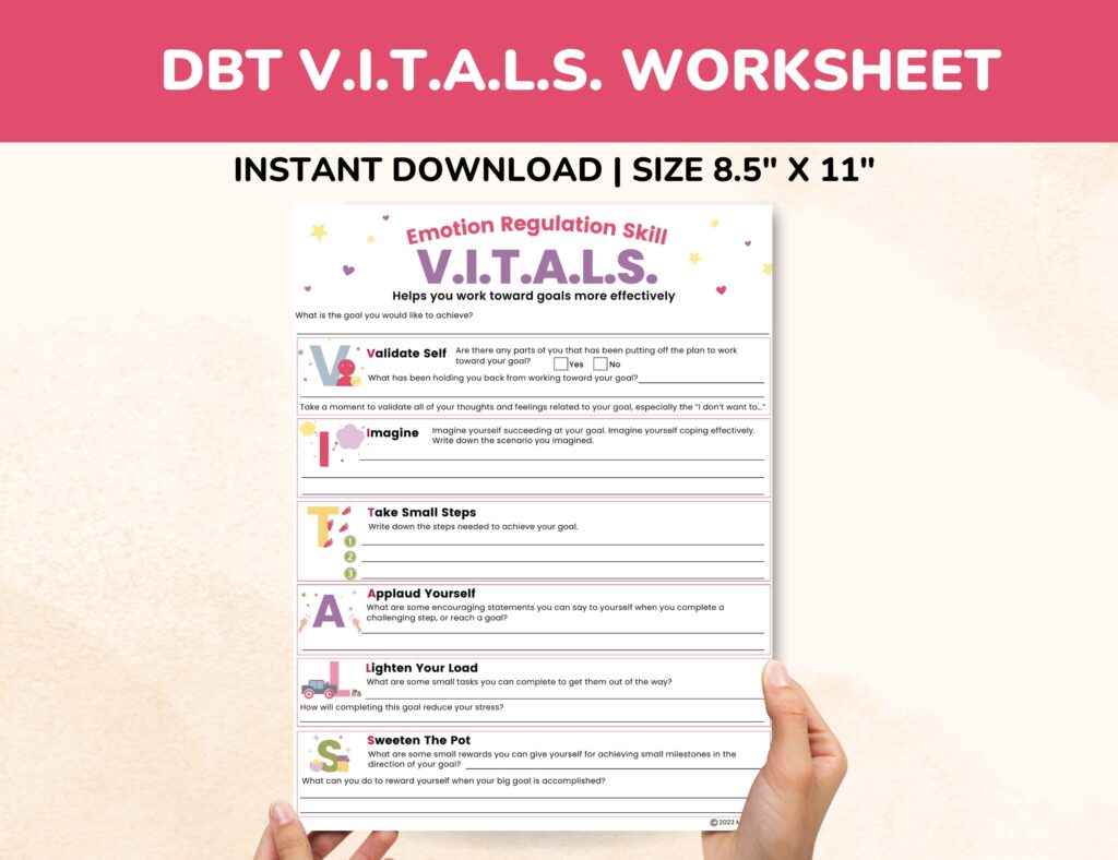 DBT VITALS Worksheet Fillable Pdf Emotion Regulation Skills Dialectical ...