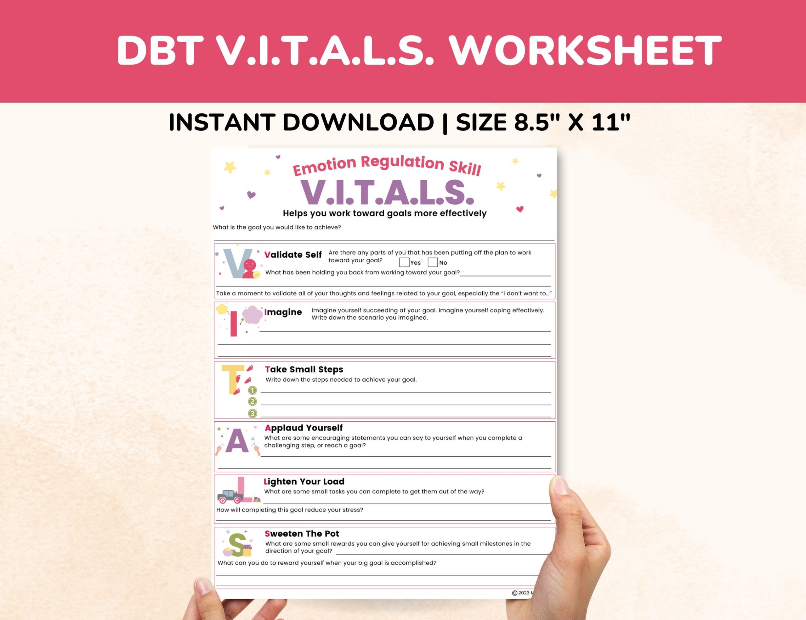 DBT VITALS Worksheet Fillable Pdf emotion Regulation Skills dialectical Behavior Therapy Worksheet Etsy