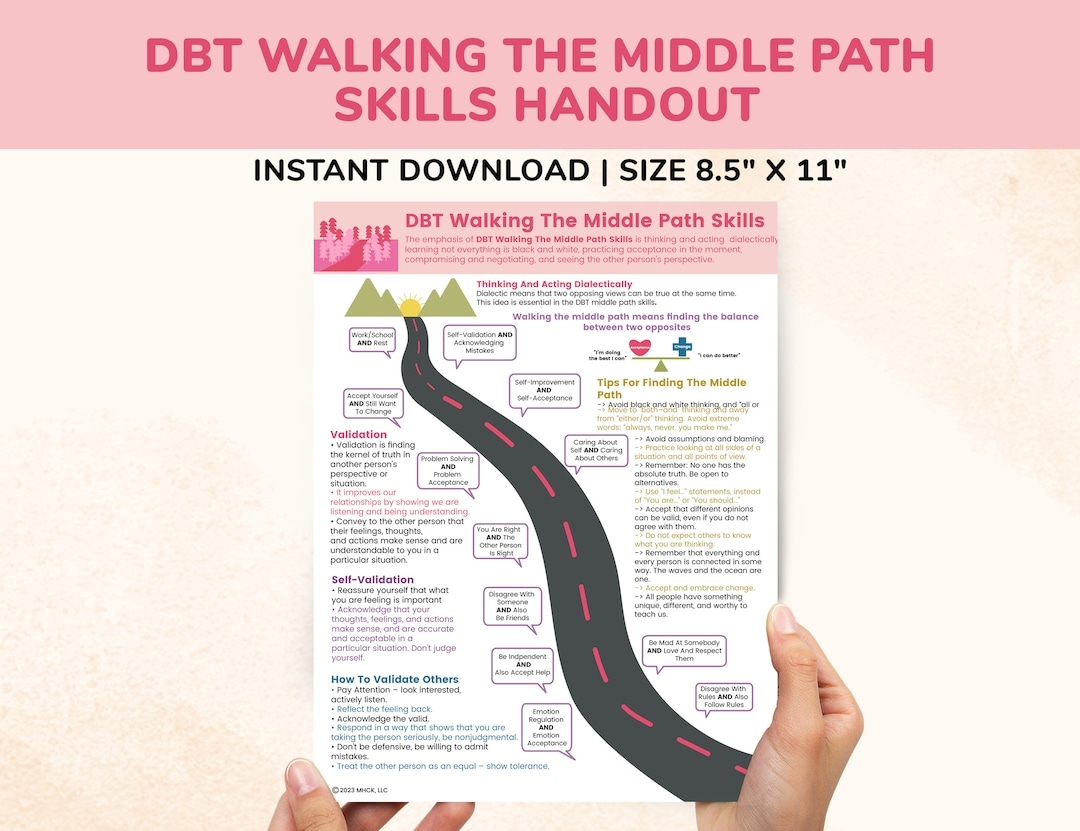 DBT Walking The Middle Path Coping Skills Printable Handout Poster Therapist Counseling Dialectical Behavior Therapy kids Teens Digial Print Etsy Norway