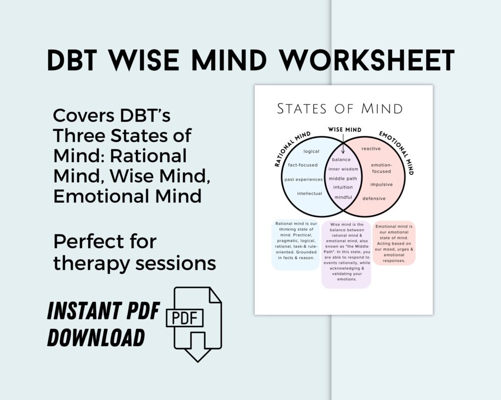 DBT Wise Mind Worksheet PDF Instant Download Therapy Tool For ...