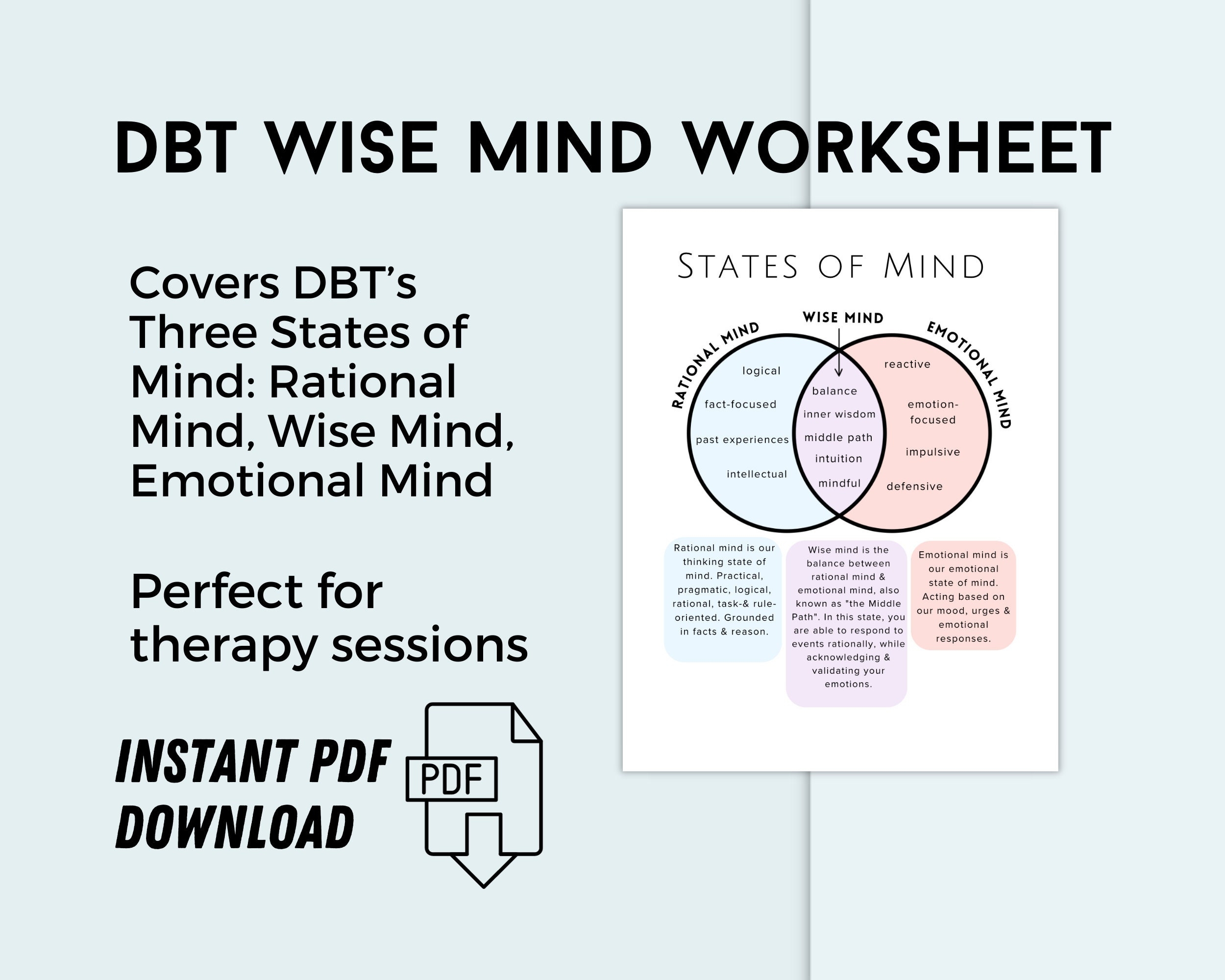 DBT Wise Mind Worksheet PDF Instant Download Therapy Tool For Mindfulness Emotional Regulation Etsy