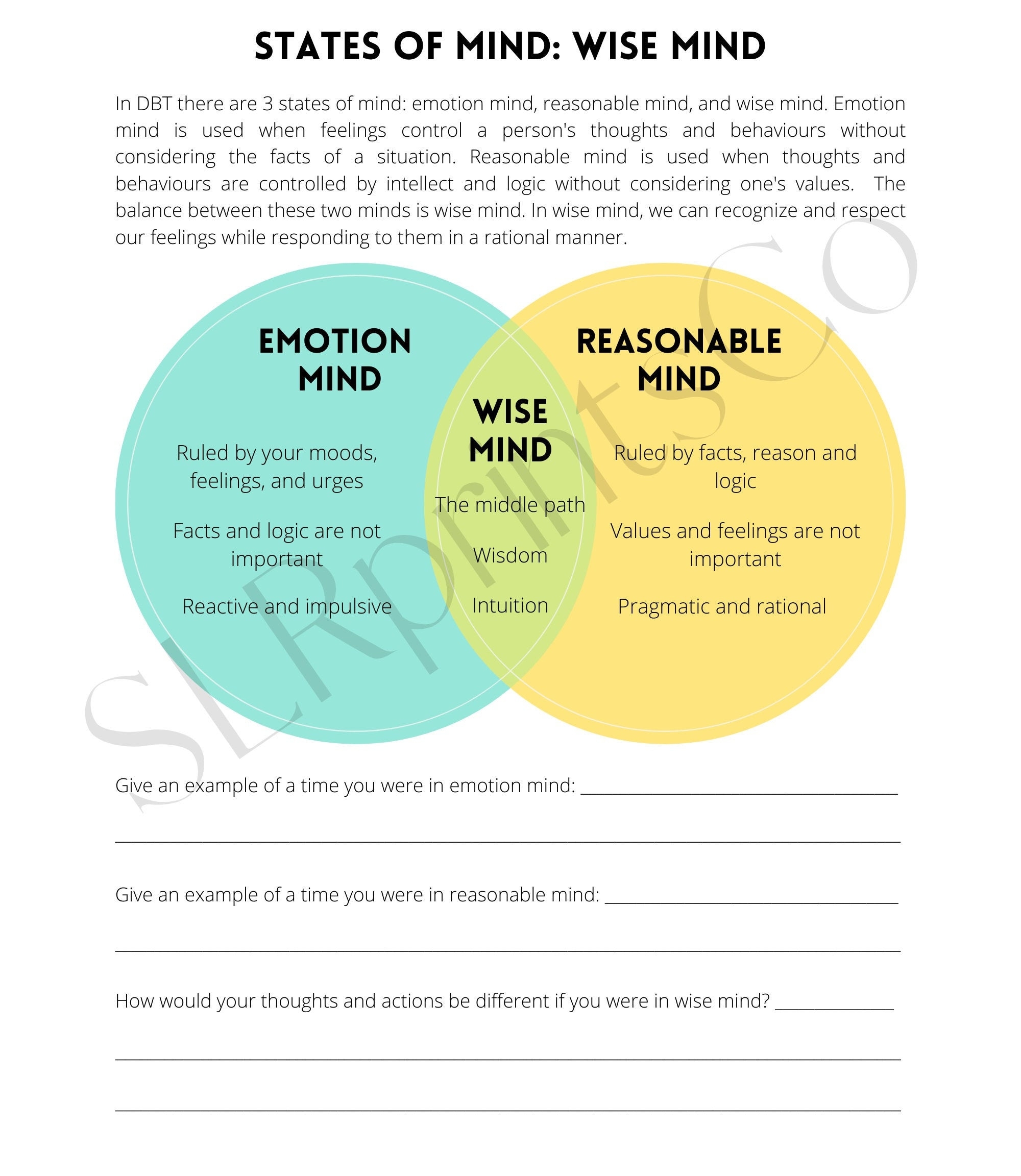 Wise Minds Dbt Emotionjal Regulation Worksheet Southeast Psych