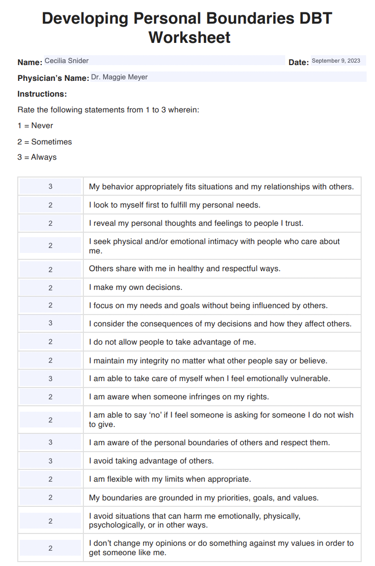 Developing Personal Boundaries DBT Worksheet Example Free PDF Download