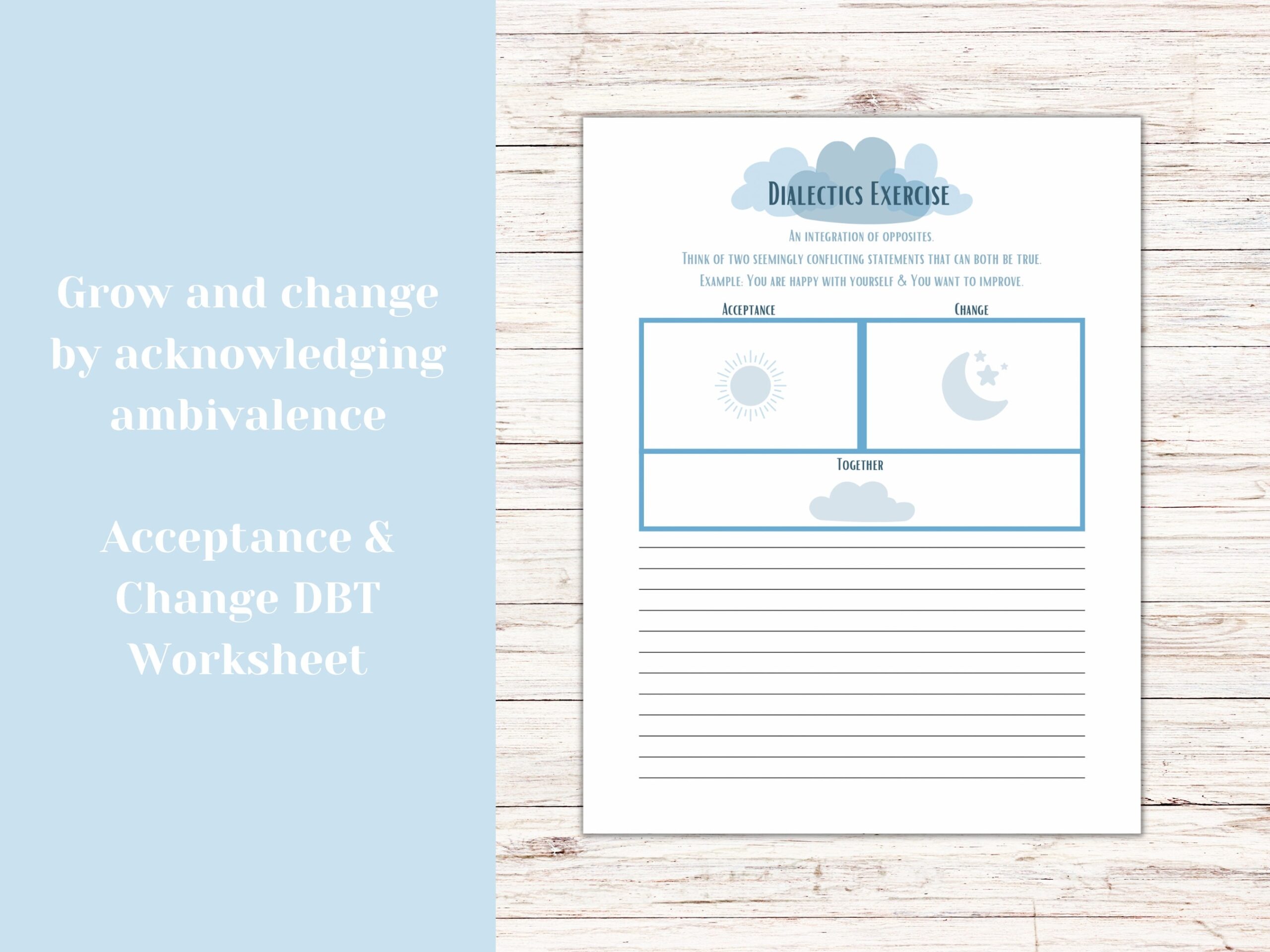 Dialectics Worksheet DBT Tool Dialectical Behavior Therapy Self help Growth Change Mental Health Tool Mental Wellness Etsy