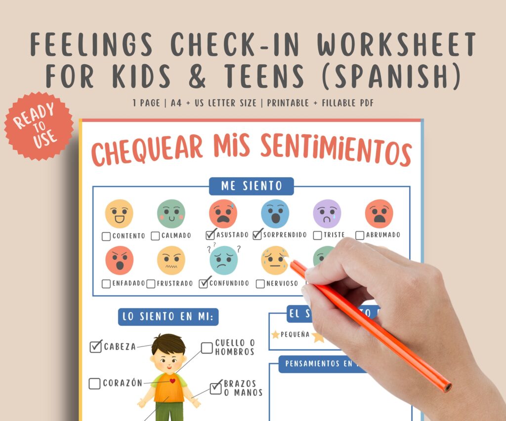 Feelings Check In Spanish Worksheet For Kids Teens Emotional Regulation ...