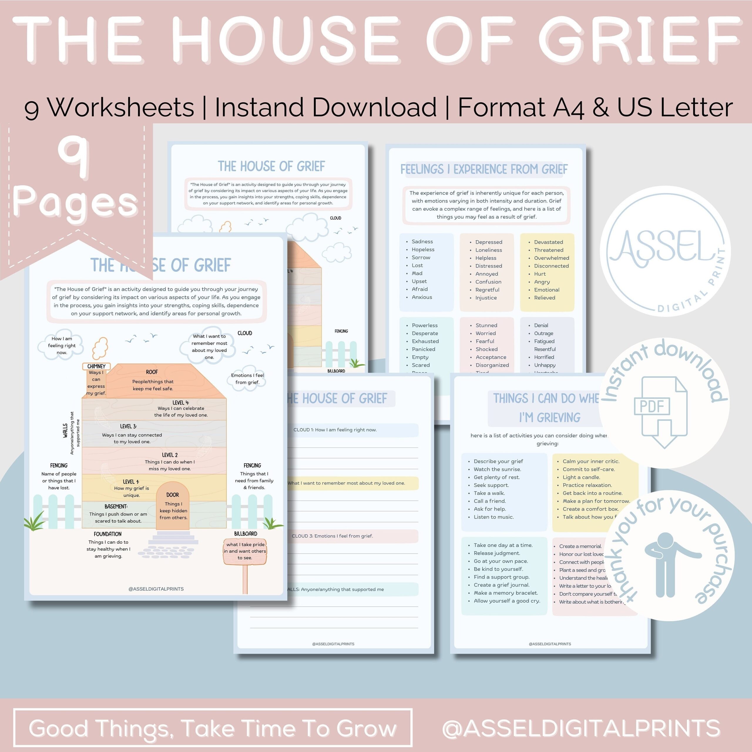 Grief House Therapeutic Worksheet For Children Teens Emotional Regulation Values And Beliefs Coping Skills Therapeutic Activity DBT Etsy