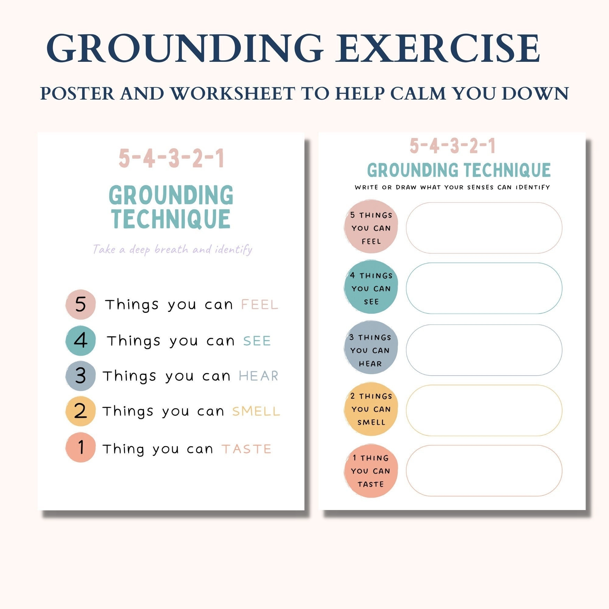 Grounding Exercise Worksheet Therapy Workbook Therapy Worksheets 5 4 3 2 1 Grounding Therapy Tools Therapy Resources Therapy Cbt Etsy