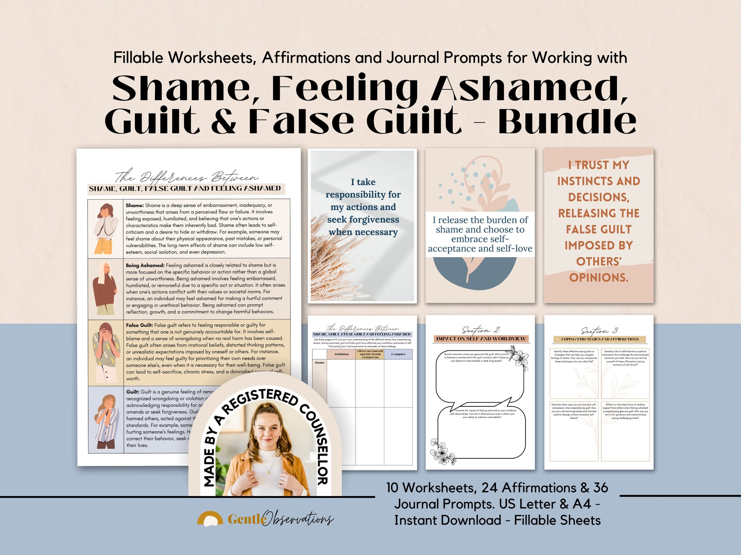 Guilt Vs Shame Mini Bundle Shame Worksheets Shame Guilt Journal Prompts Managing Emotions Emotional Regulation Affirmations For Shame Etsy