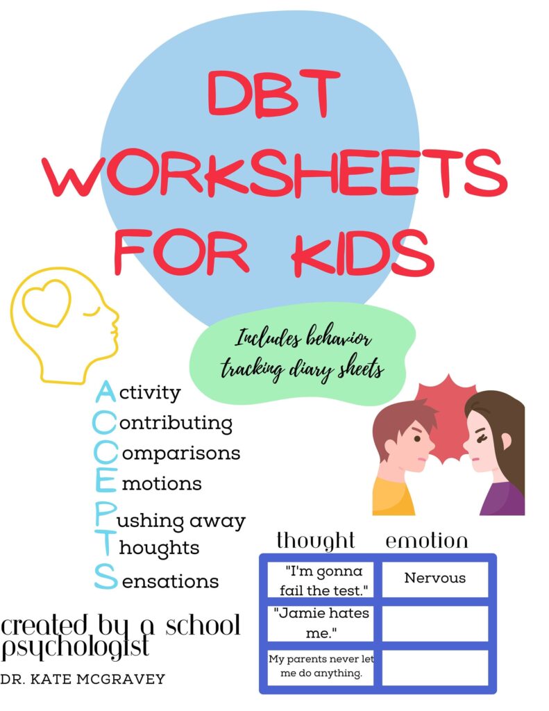 Interactive dbt worksheets for kids mindfulness interpersonal skills