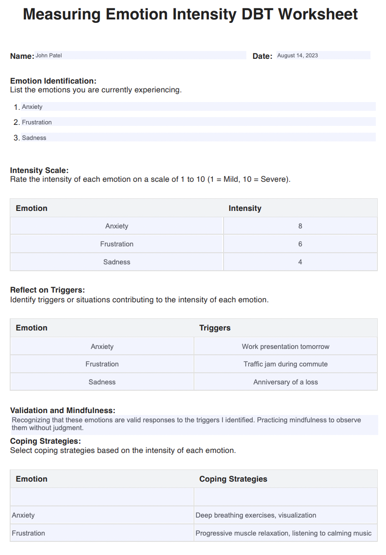 Dbt Worksheet To Manage Intense Emotions