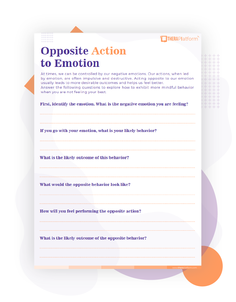 Opposite Action To Emotion Worksheet