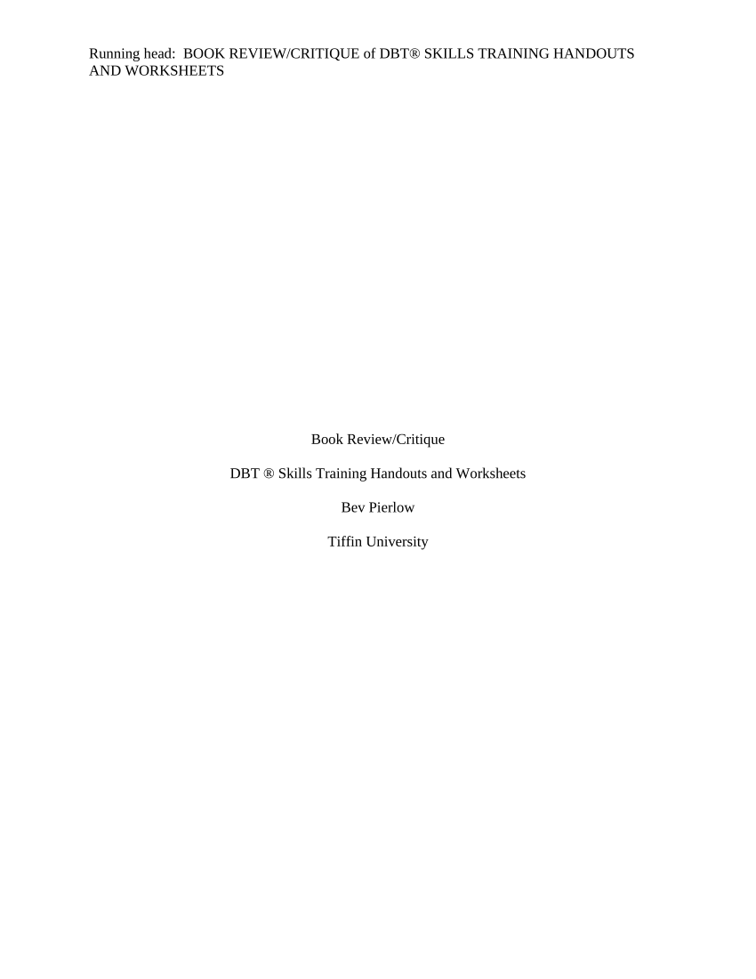 PDF Book Review Critique DBT Skills Training Handouts And Worksheets Bev Pierlow Tiffin University