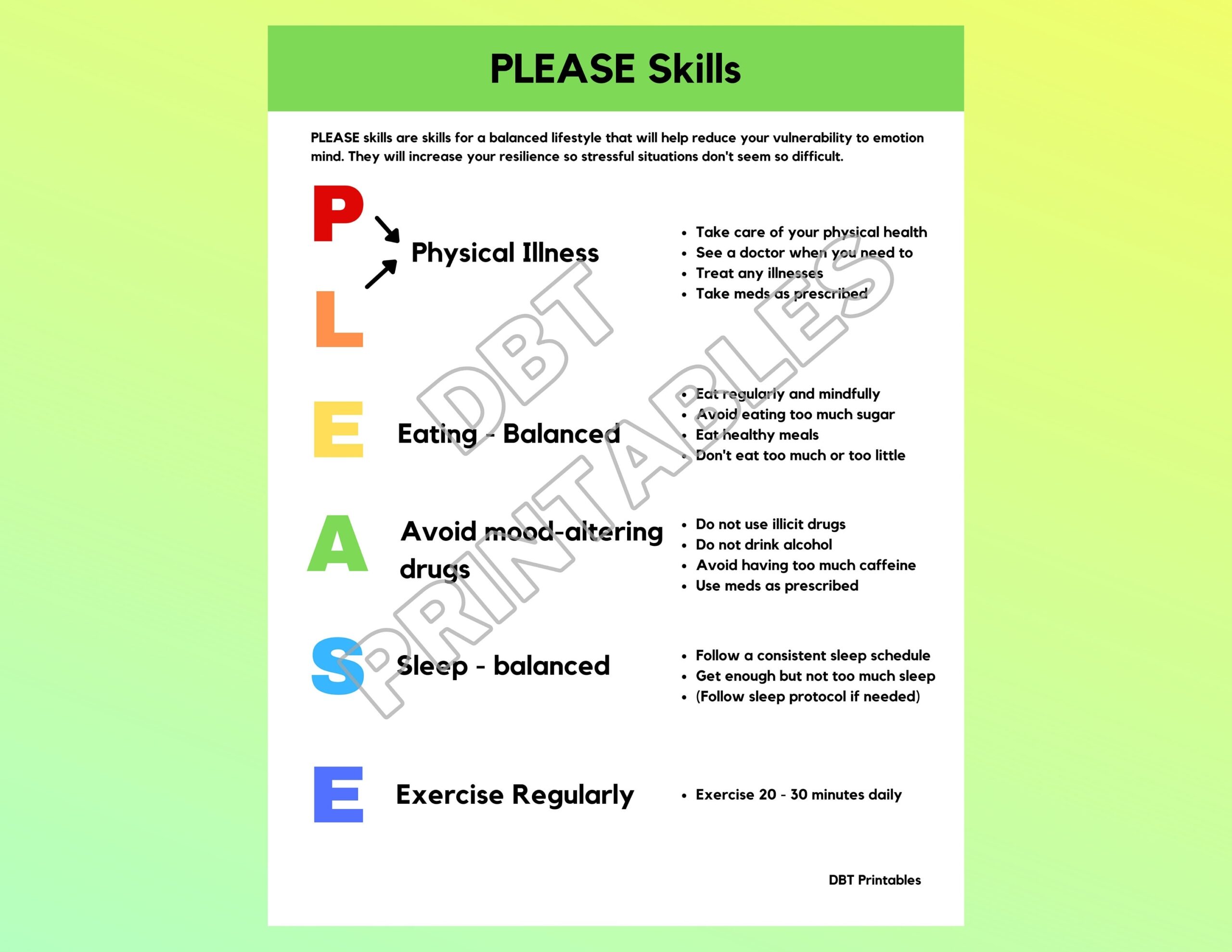 Dbt Please Skill Worksheet