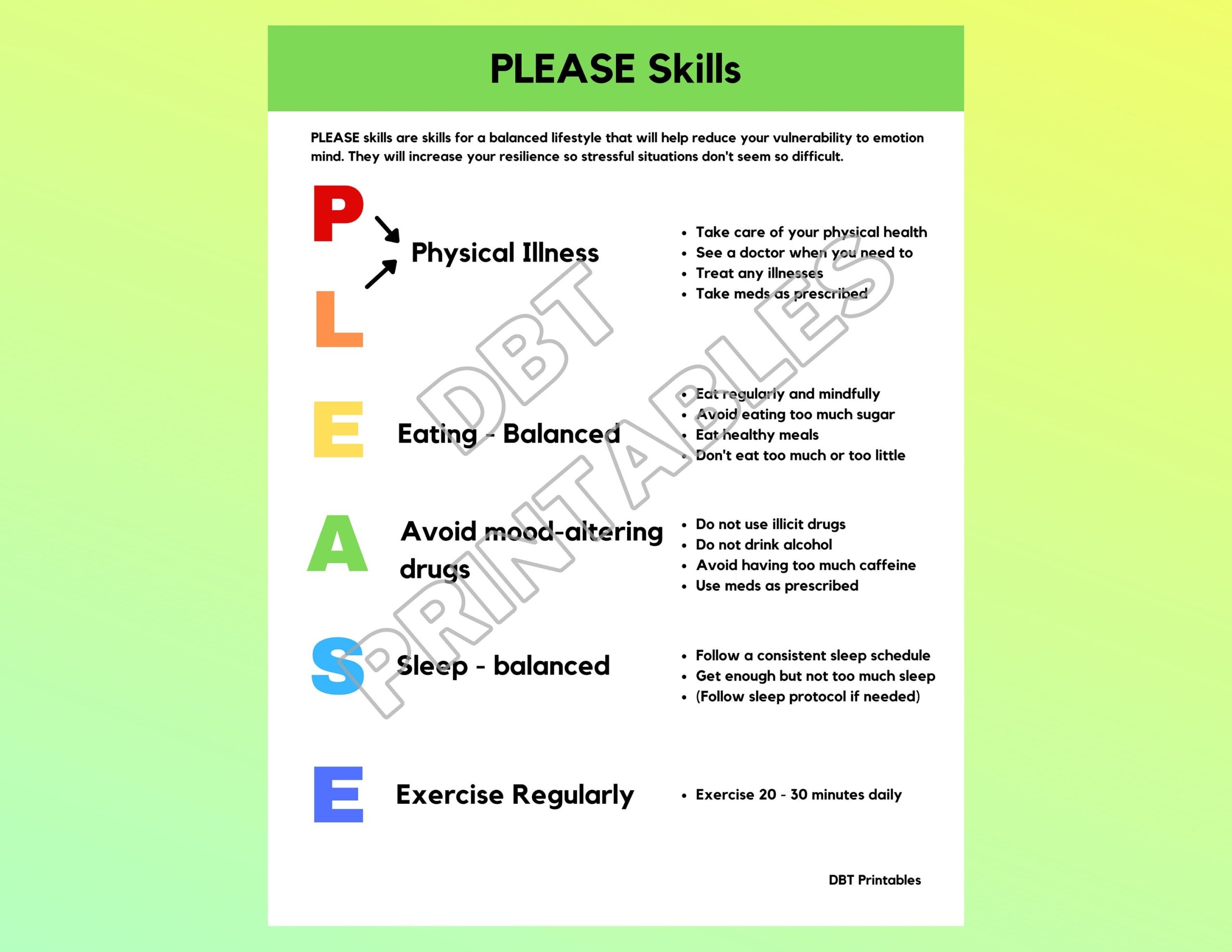 Dbt P.L.E.A.S.E. Skills Worksheet