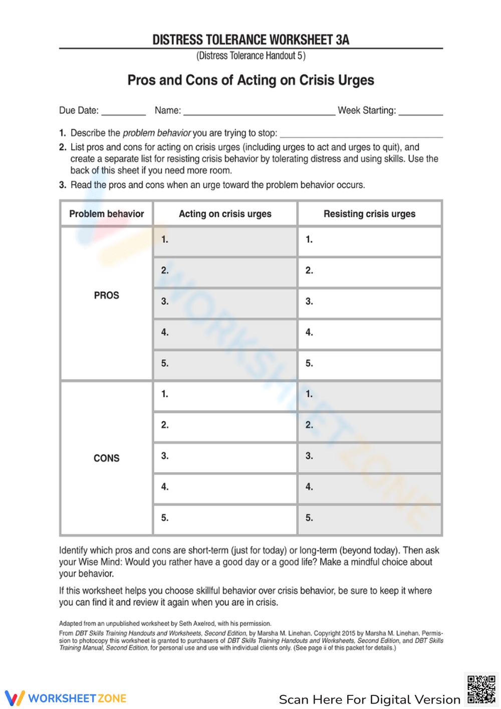 Pros And Cons Of Acting On Crisis Urges Worksheet