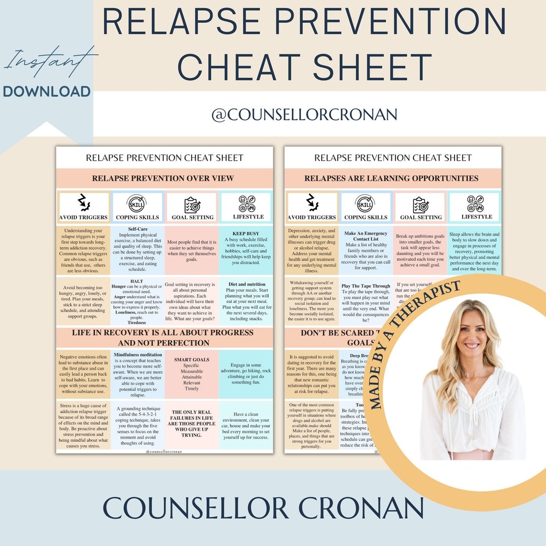 Relapse Prevention Cheat Sheet Sobriety Addiction Substance Abuse Recovery Plan Therapy Office Decor Therapist Worksheet Tools CBT DBT Etsy Denmark