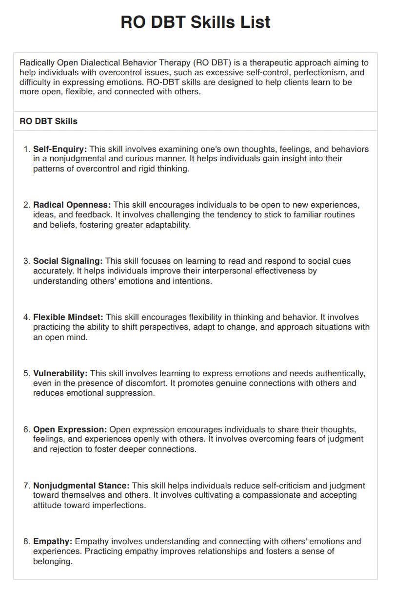 RO DBT Skills List Example Free PDF Download